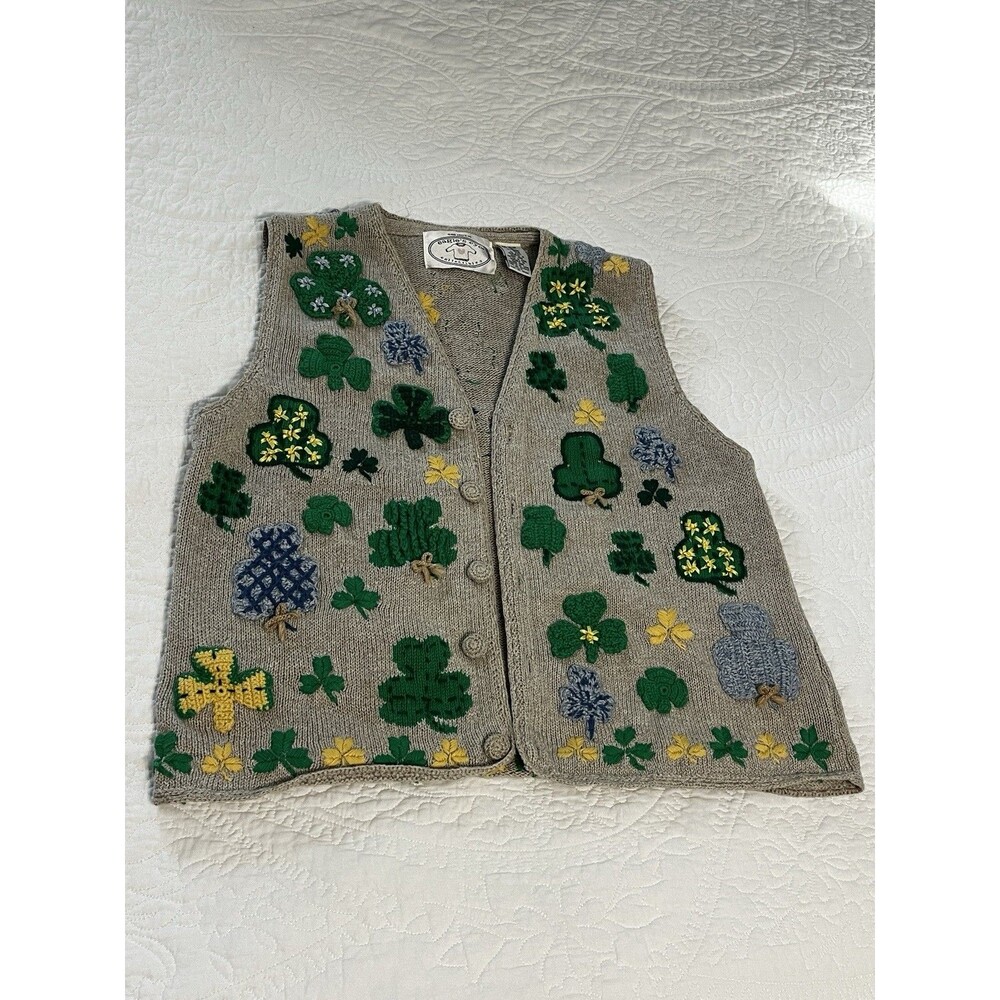 VTG 1990s Eagle's Eye Collectibles LUCKY 🍀 Shamrock Sweater Vest Sz M
